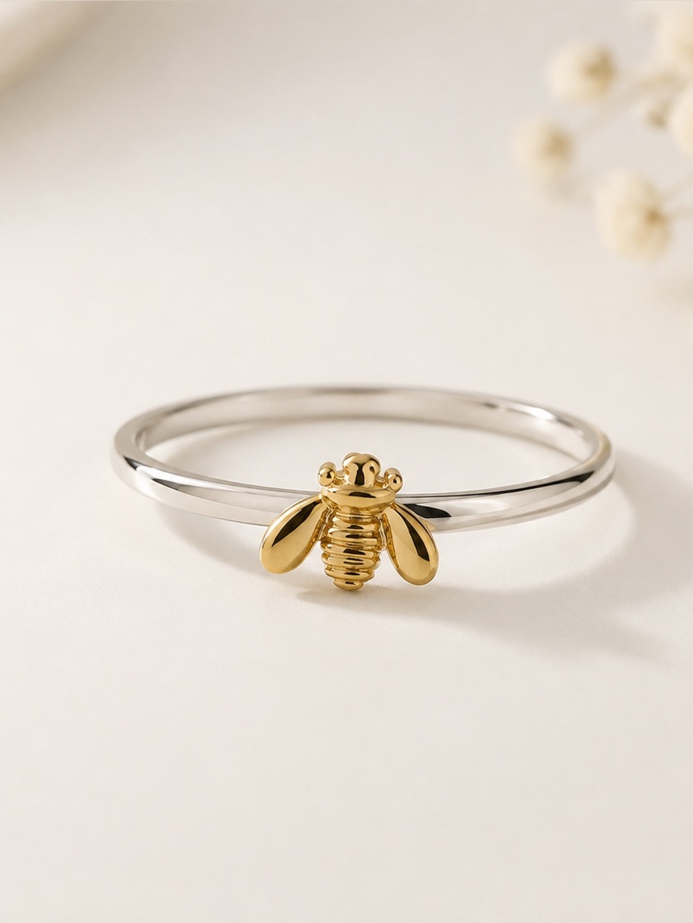 Dainty Silver & Gold Bee Ring Minimalist Nature Inspired Ring